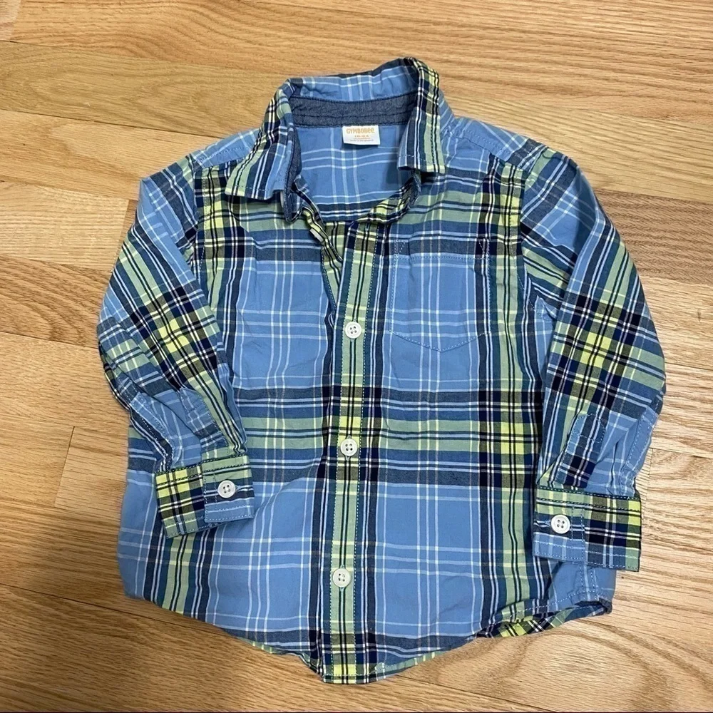Gymboree 18-24 mos Plaid Button Down Blue Green Shirt